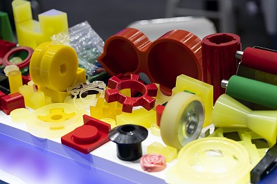 high-tech several technical plastic pieces with different shapes and colors